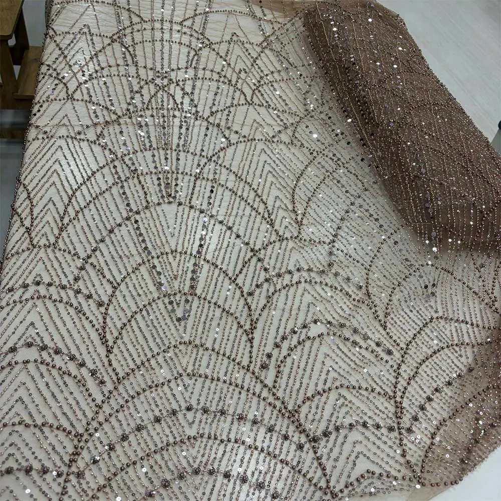 Taşlı Dantel Kumaş Açık Kahverengi