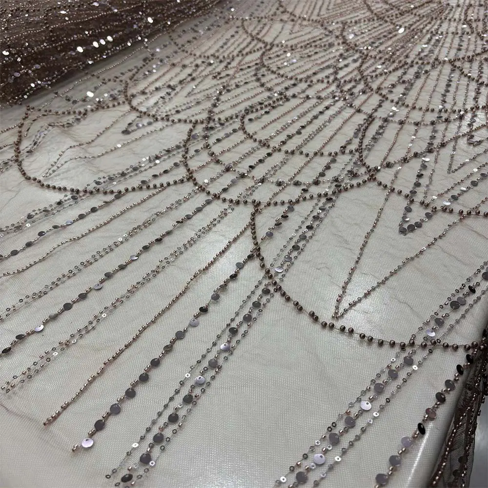 Taşlı Dantel Kumaş Açık Kahverengi