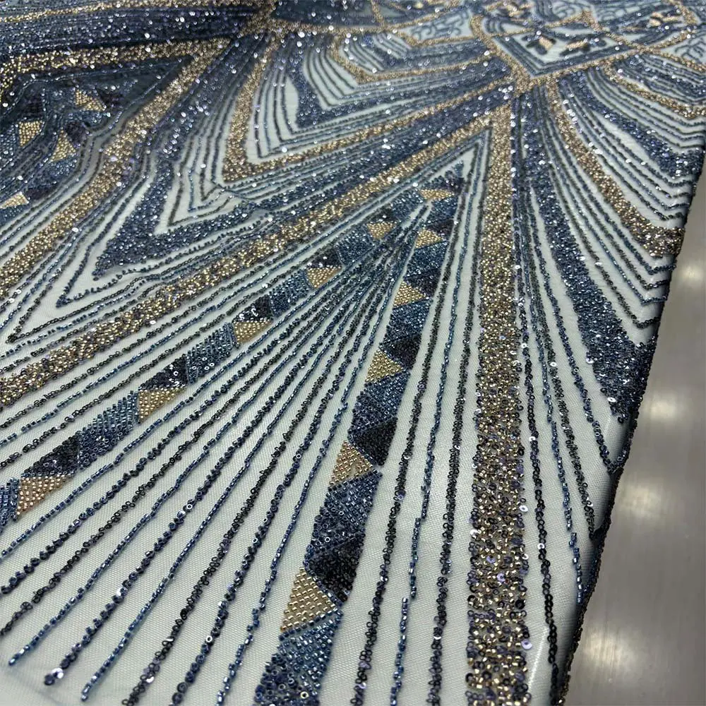 Taşlı Dantel Kumaş İndigo Mavi