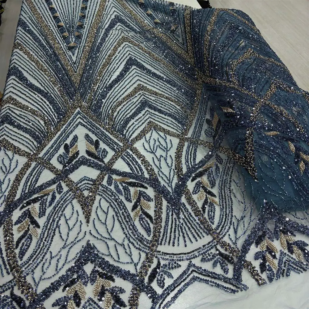 Taşlı Dantel Kumaş İndigo Mavi