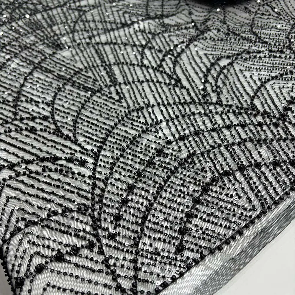 Taşlı Dantel Kumaş Siyah
