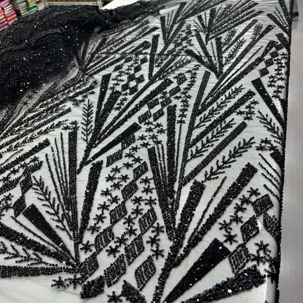 Taşlı Dantel Kumaş Siyah