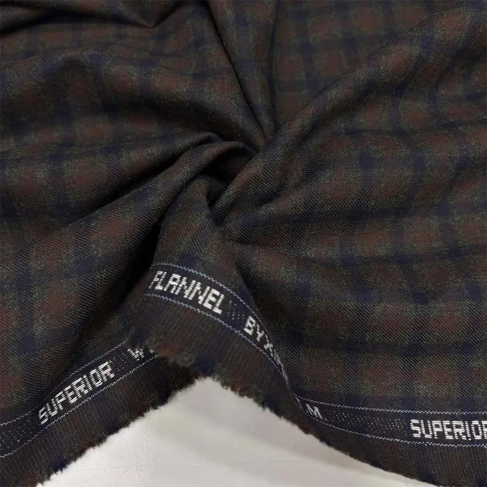 Ekose Yün Flanel Kumaş Kahverengi