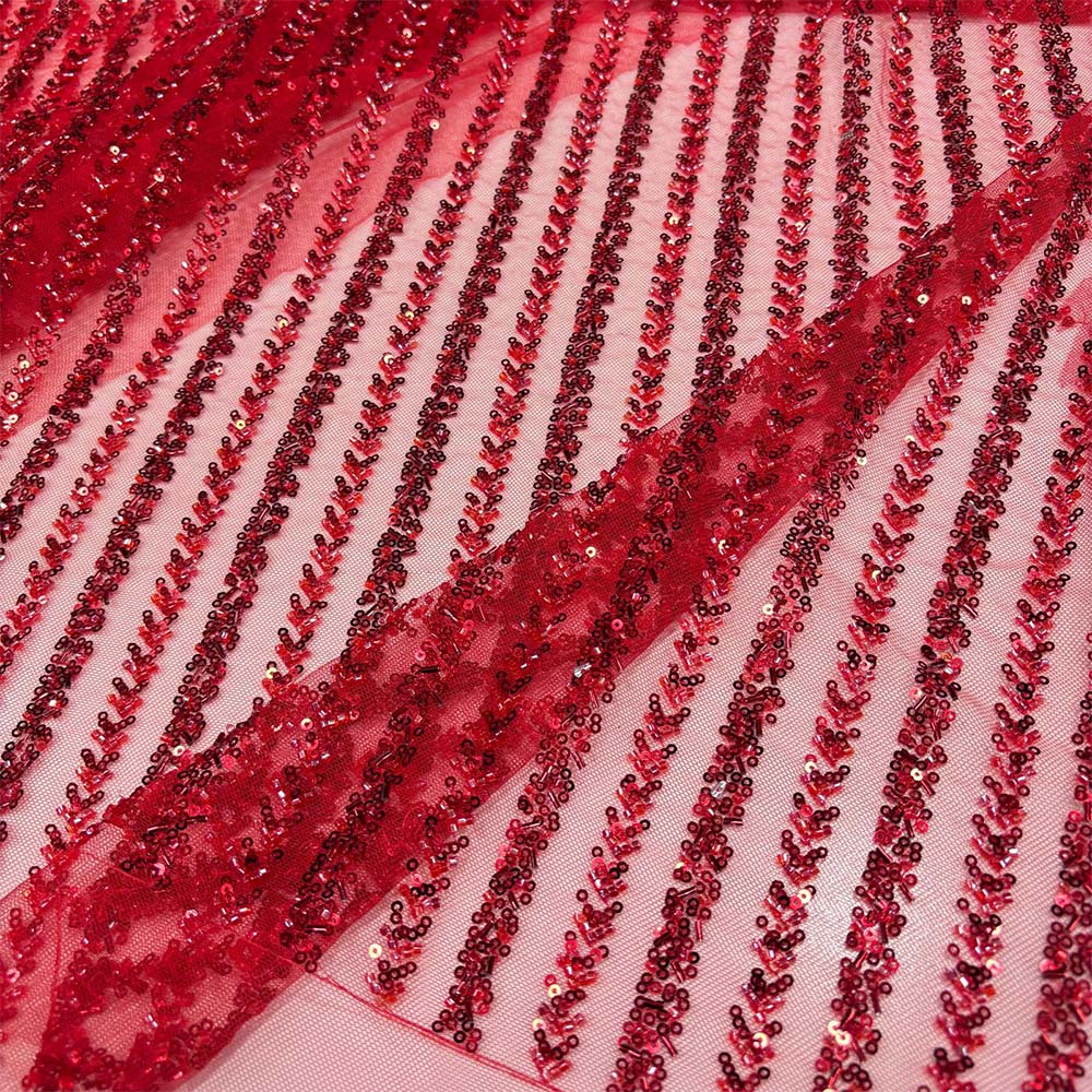 Taş İşlemeli Dantel Kumaş Kırmızı Taş İşlemeli Dantel Kumaş Kırmızı