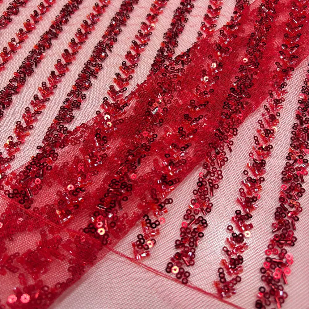 Taş İşlemeli Dantel Kumaş Kırmızı Taş İşlemeli Dantel Kumaş Kırmızı