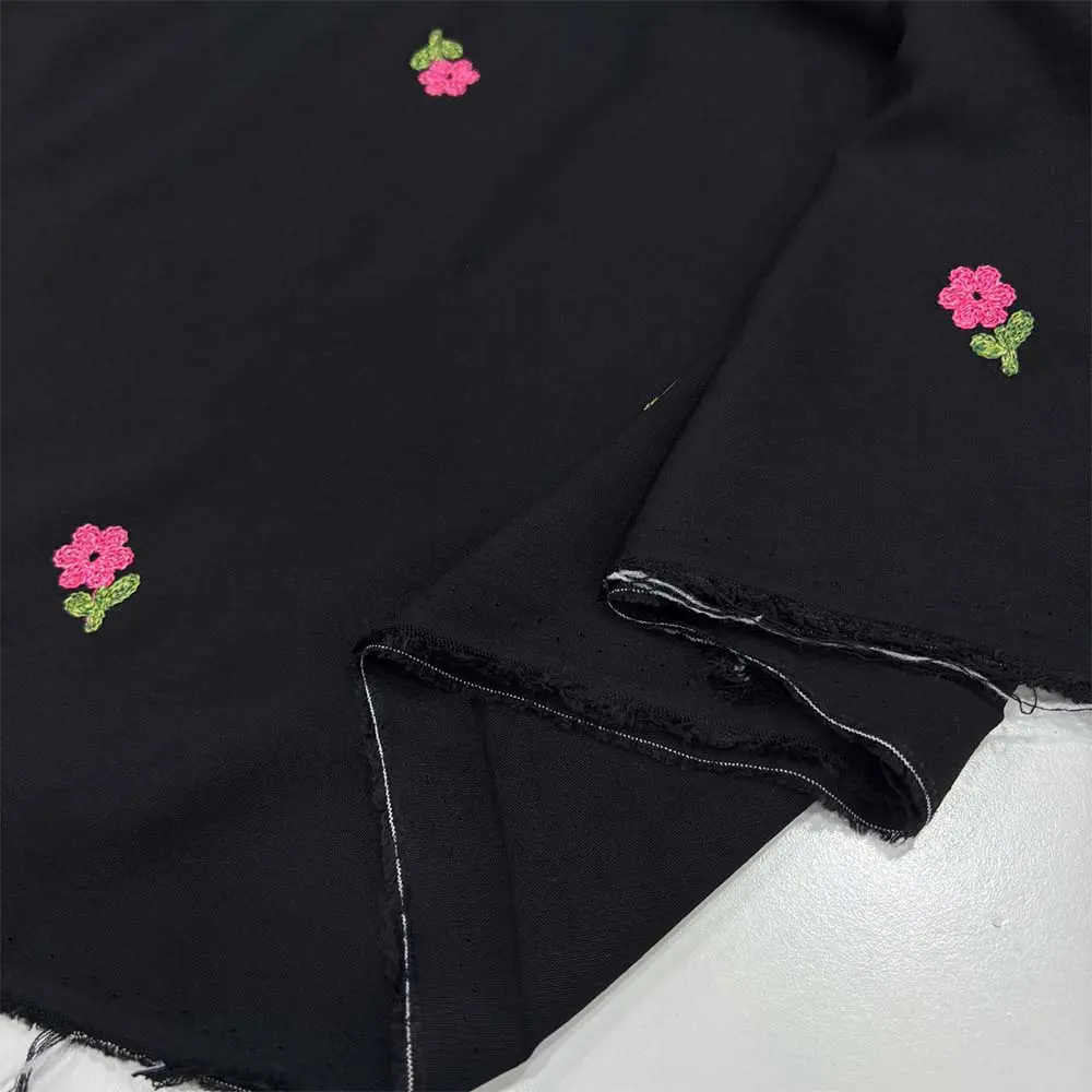 Nakışlı Belmando Viskon Kumaş Siyah Pembe