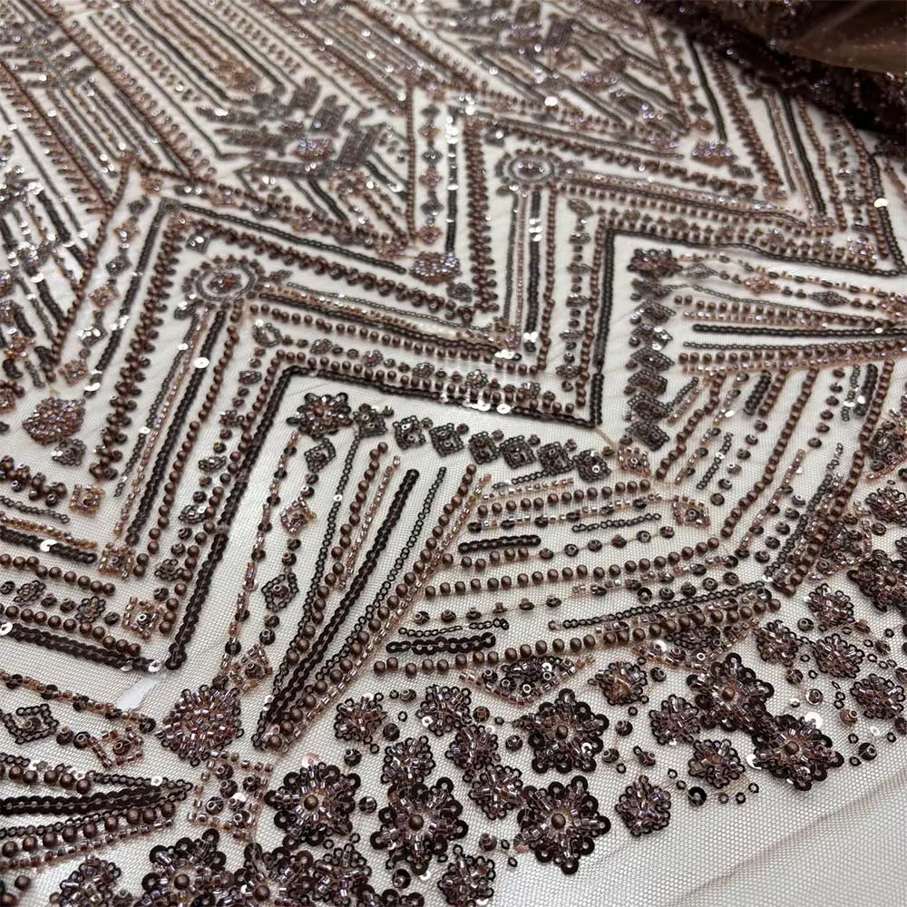 Taşlı Dantel Kumaş Kahverengi Taşlı Dantel Kumaş Kahverengi