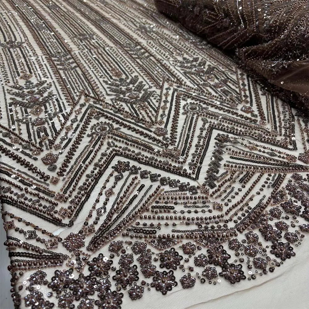 Taşlı Dantel Kumaş Kahverengi Taşlı Dantel Kumaş Kahverengi