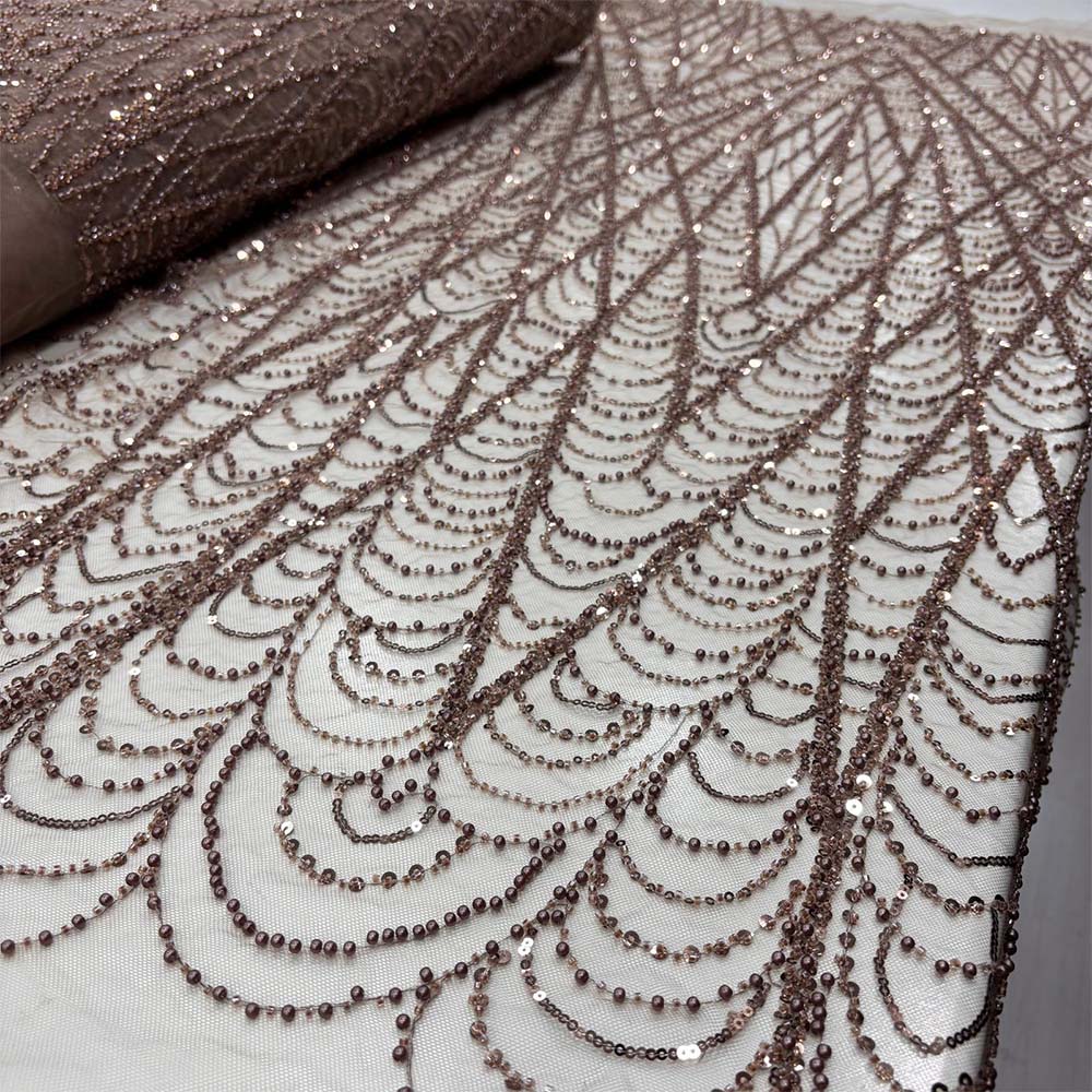 Taşlı Dantel Kumaş Sütlü Kahve Taşlı Dantel Kumaş Sütlü Kahve