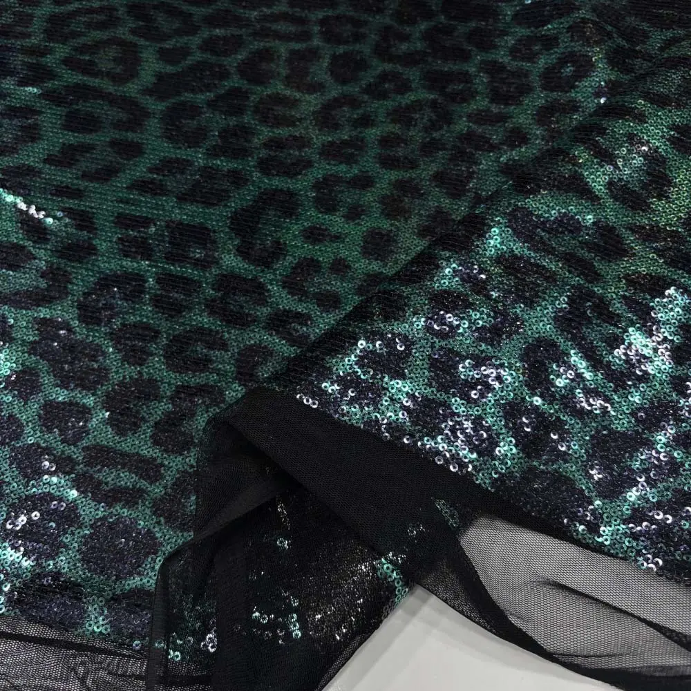 Leopar Desenli Payet Kumaş Yeşil