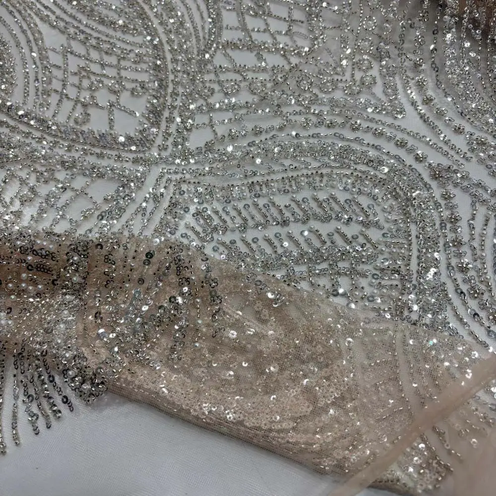 Taşlı Dantel Kumaş Açık Somon Taşlı Dantel Kumaş Açık Somon