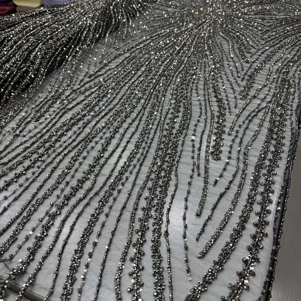 Taşlı Dantel Kumaş Gri Taşlı Dantel Kumaş Gri