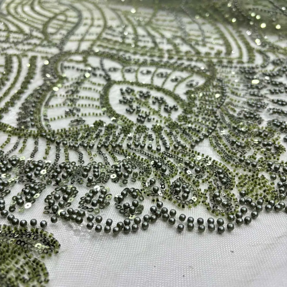 Taşlı Dantel Kumaş Haki Taşlı Dantel Kumaş Haki