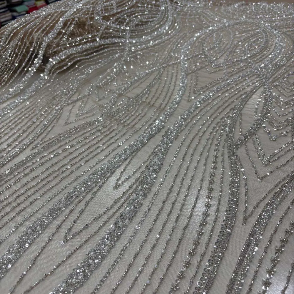 Taşlı Dantel Kumaş Kahverengi Tül Taşlı Dantel Kumaş Kahverengi Tül