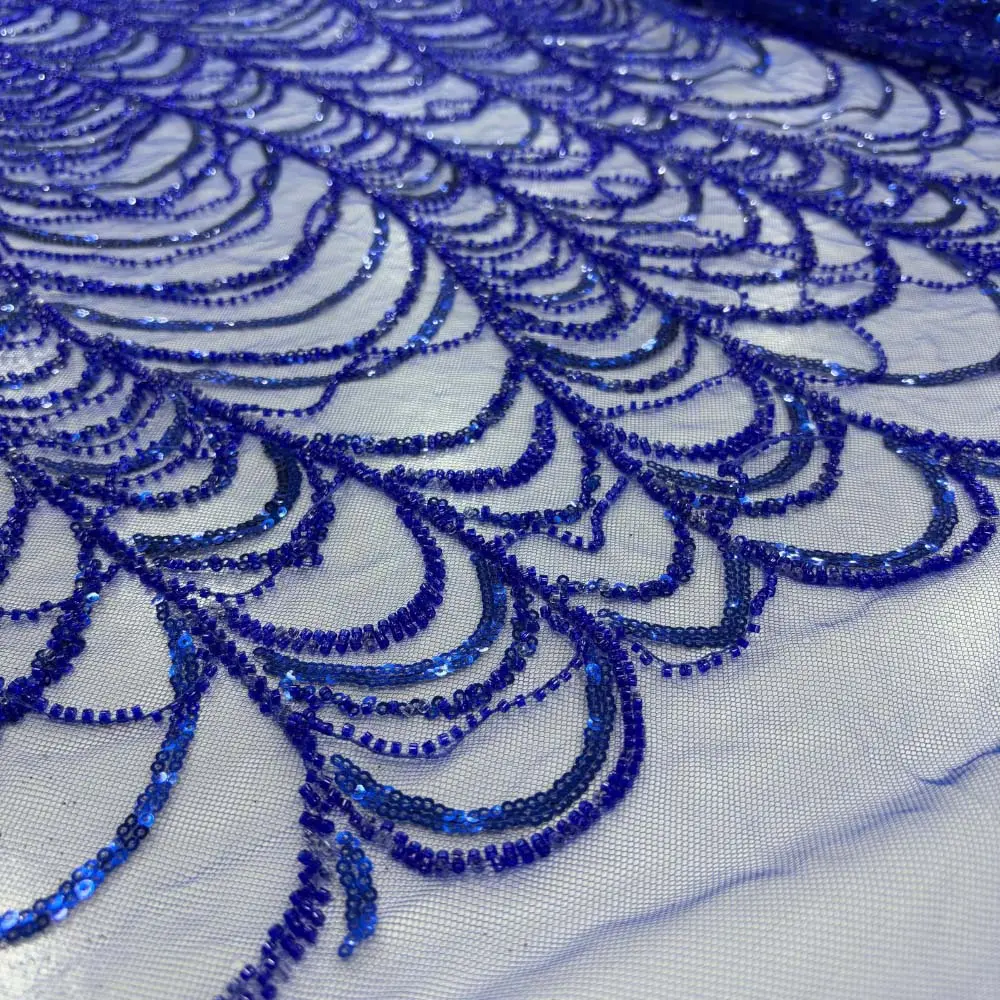 Taşlı Dantel Kumaş Saks Mavisi Taşlı Dantel Kumaş Saks Mavisi