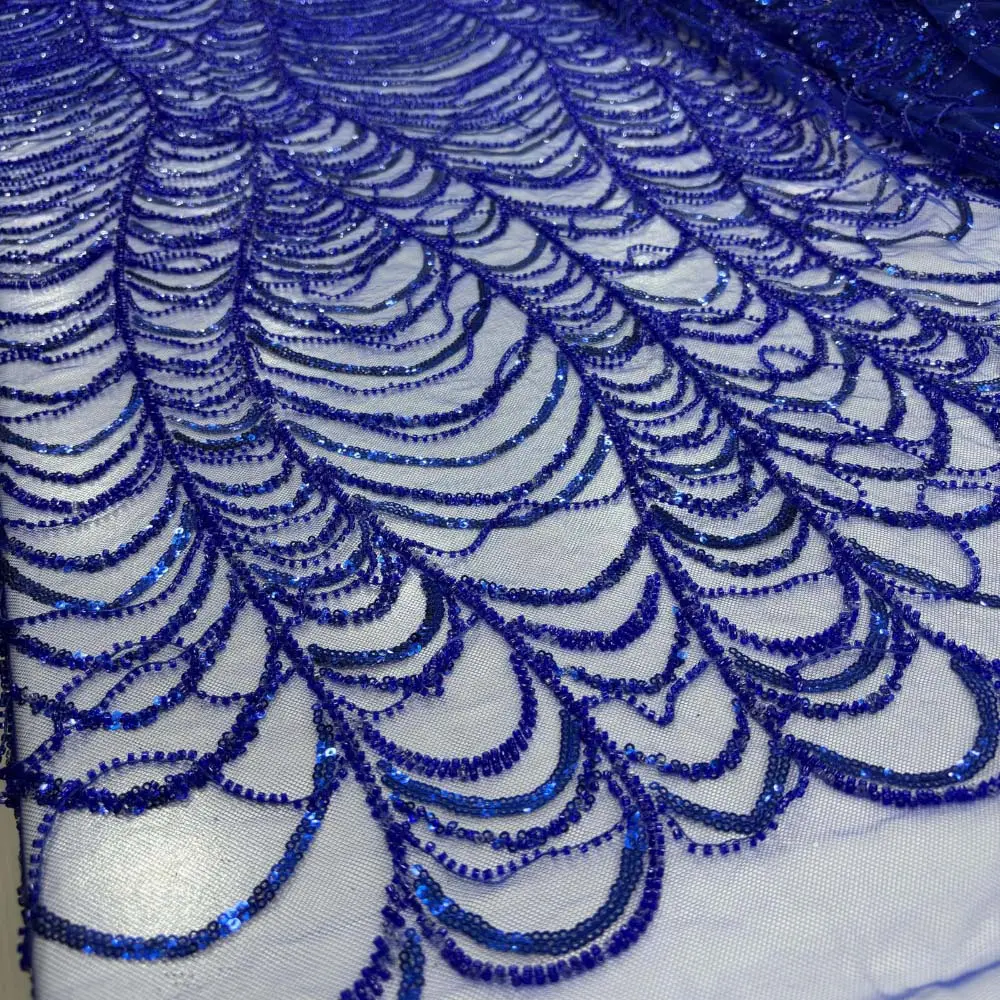 Taşlı Dantel Kumaş Saks Mavisi