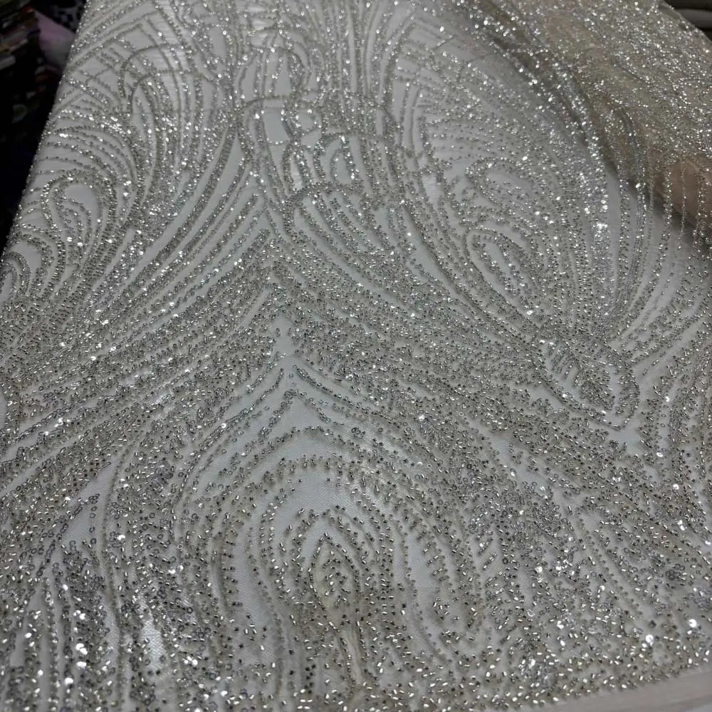 Taşlı Dantel Kumaş Somon Taşlı Dantel Kumaş Somon