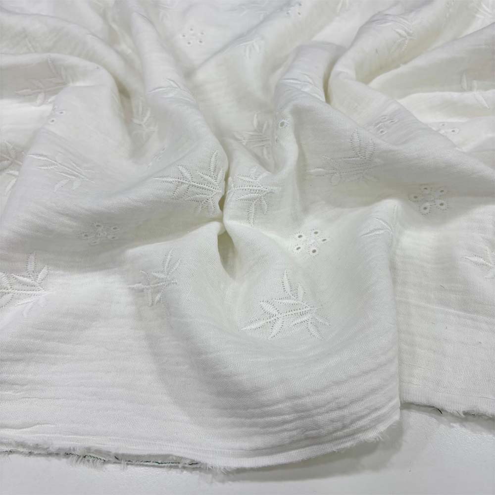 Çift Kat Nakışlı Müslin Kumaş Beyaz