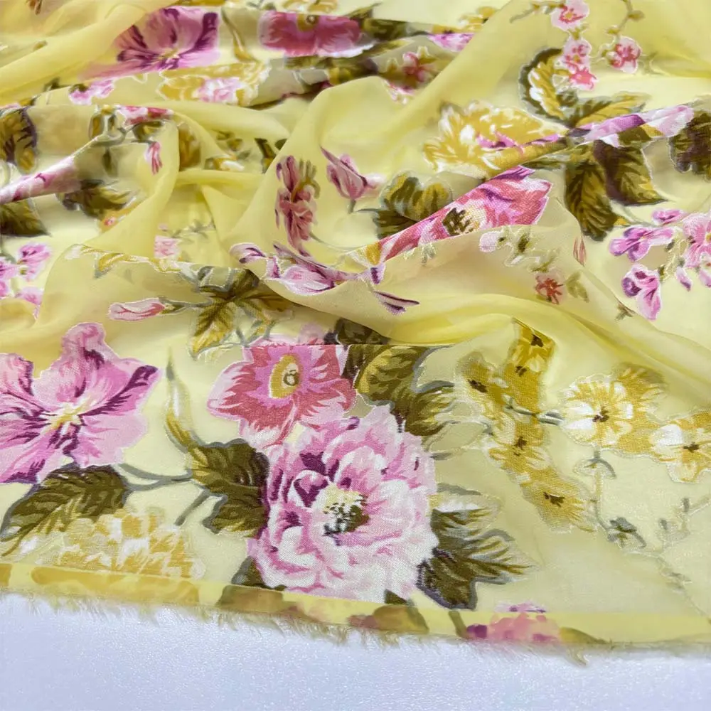 Desenli Yakma Şifon Kumaş