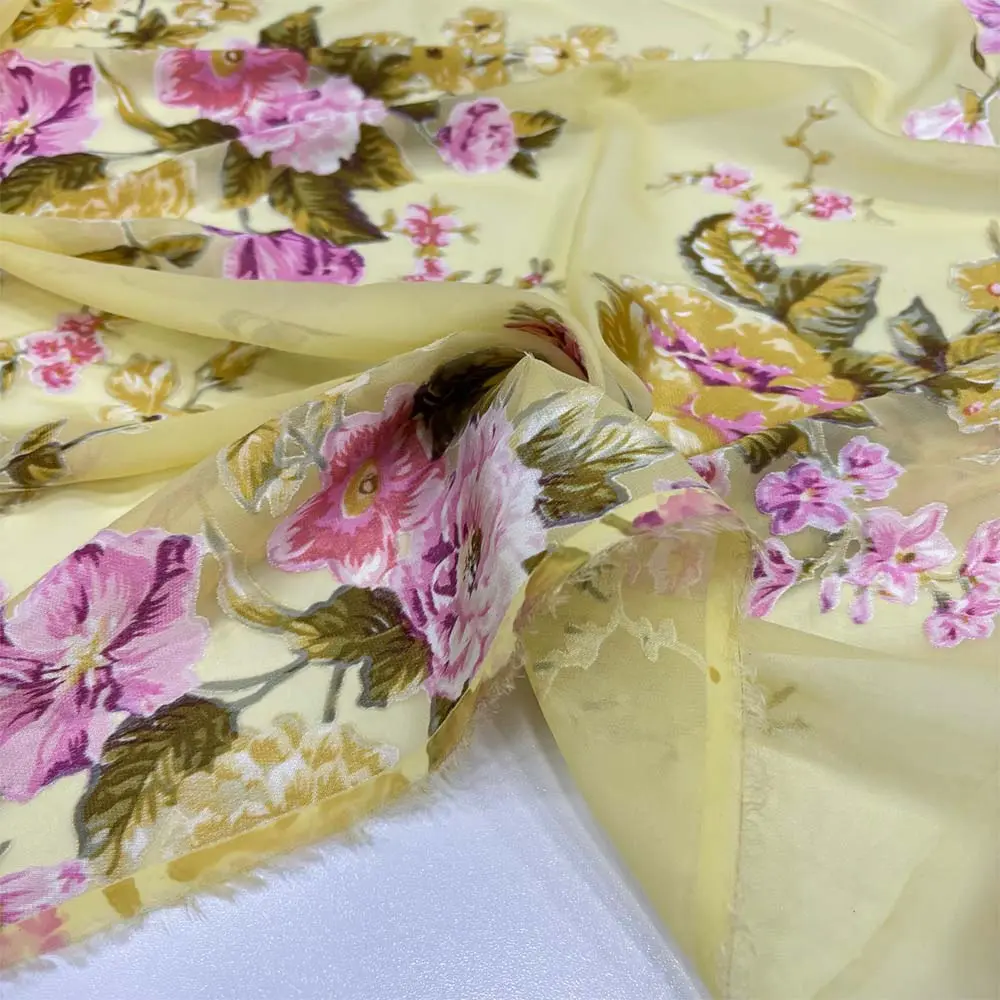 Desenli Yakma Şifon Kumaş