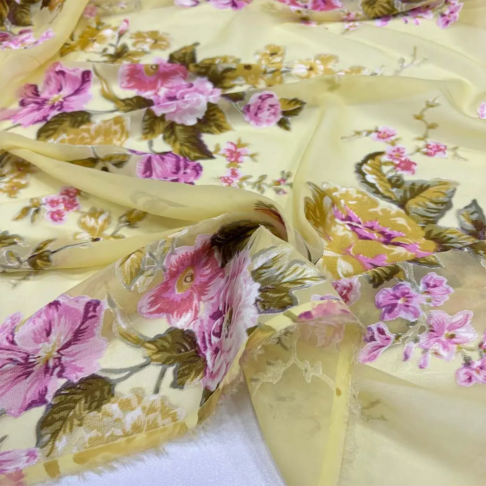 Desenli Yakma Şifon Kumaş