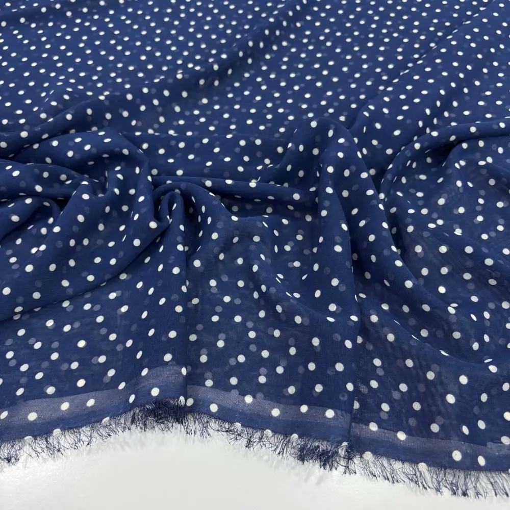 Puantiyeli Şifon Kumaş Açık Lacivert