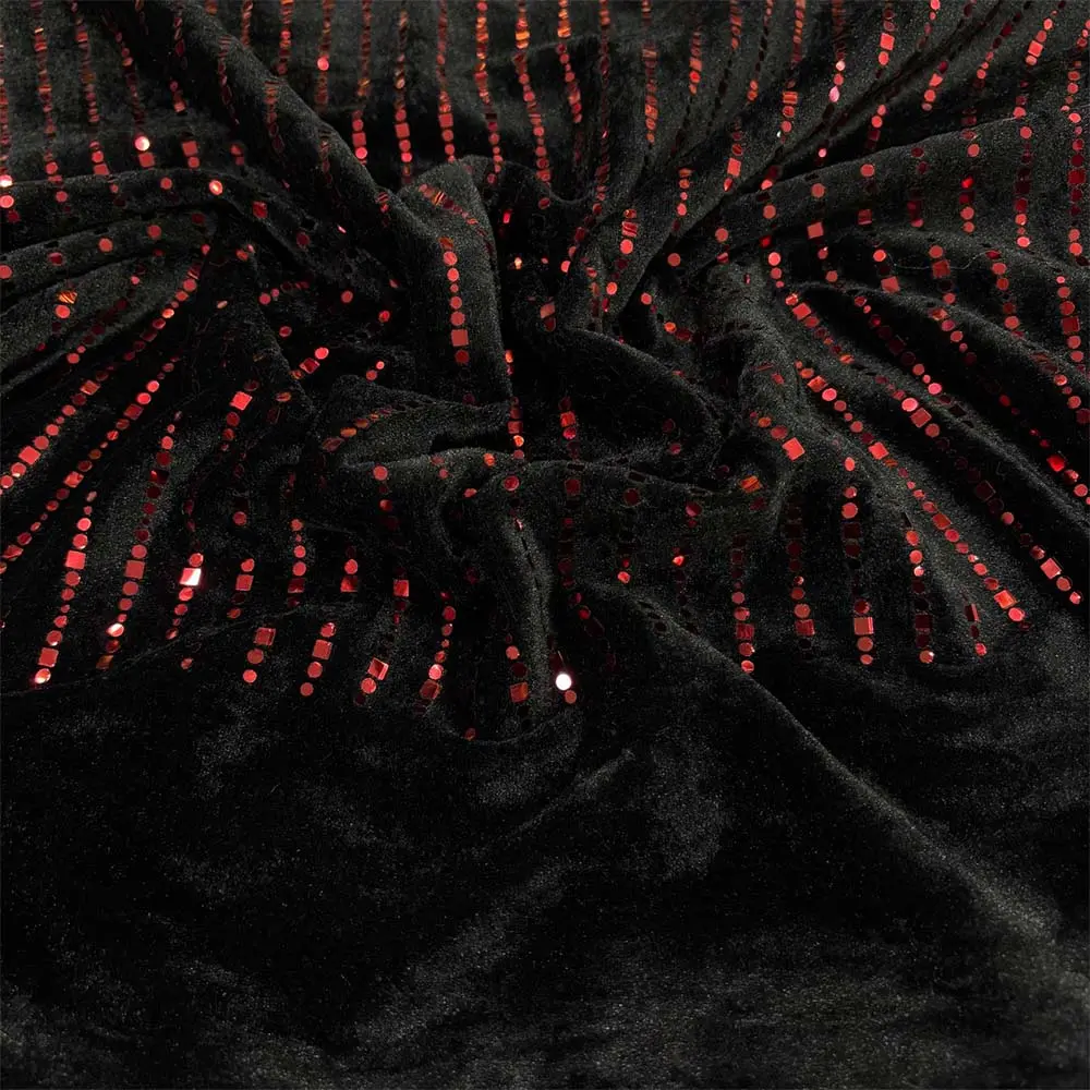 Pul Baskı Kadife Kumaş Bordo