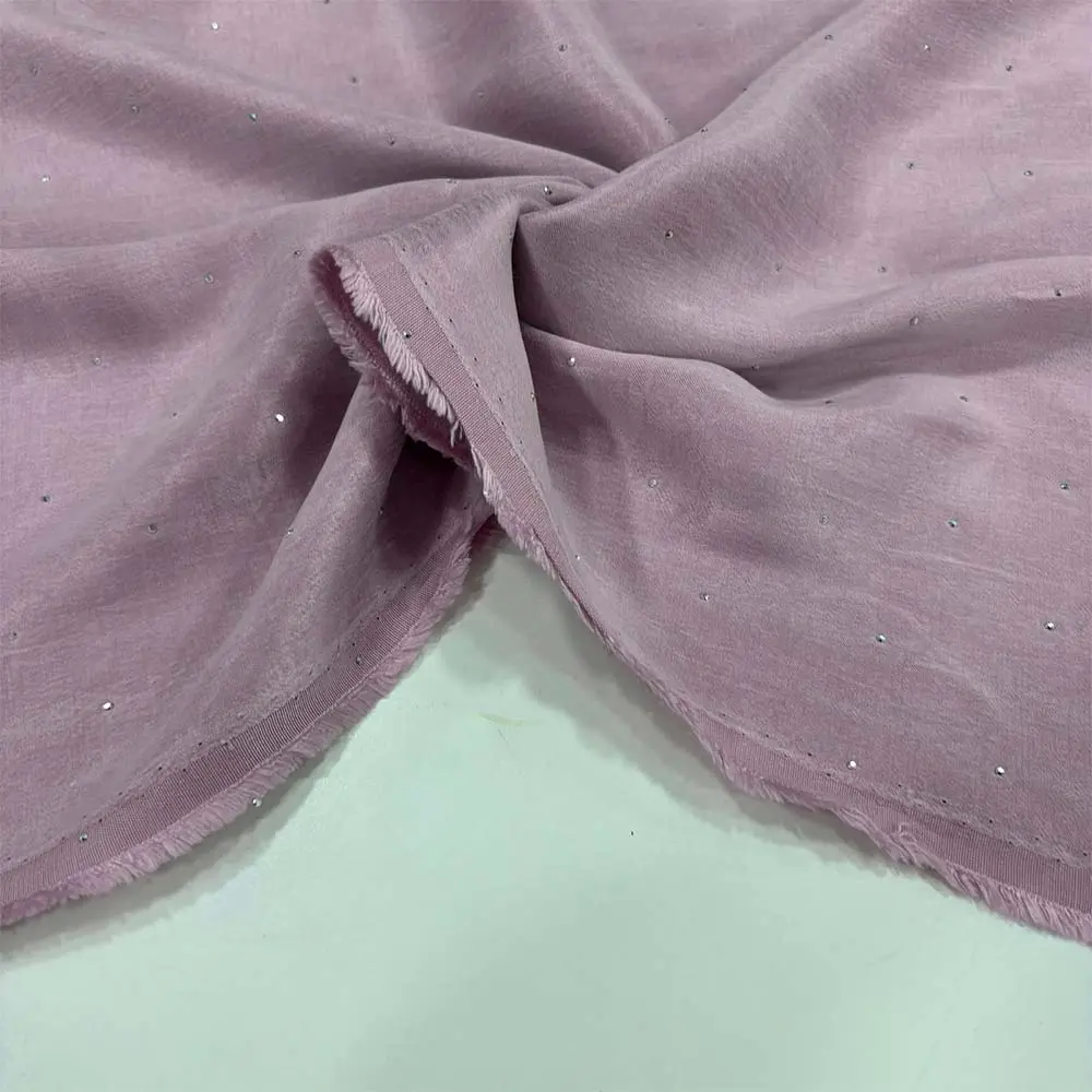 Taşlı İpek Cupra Kumaş Pembe