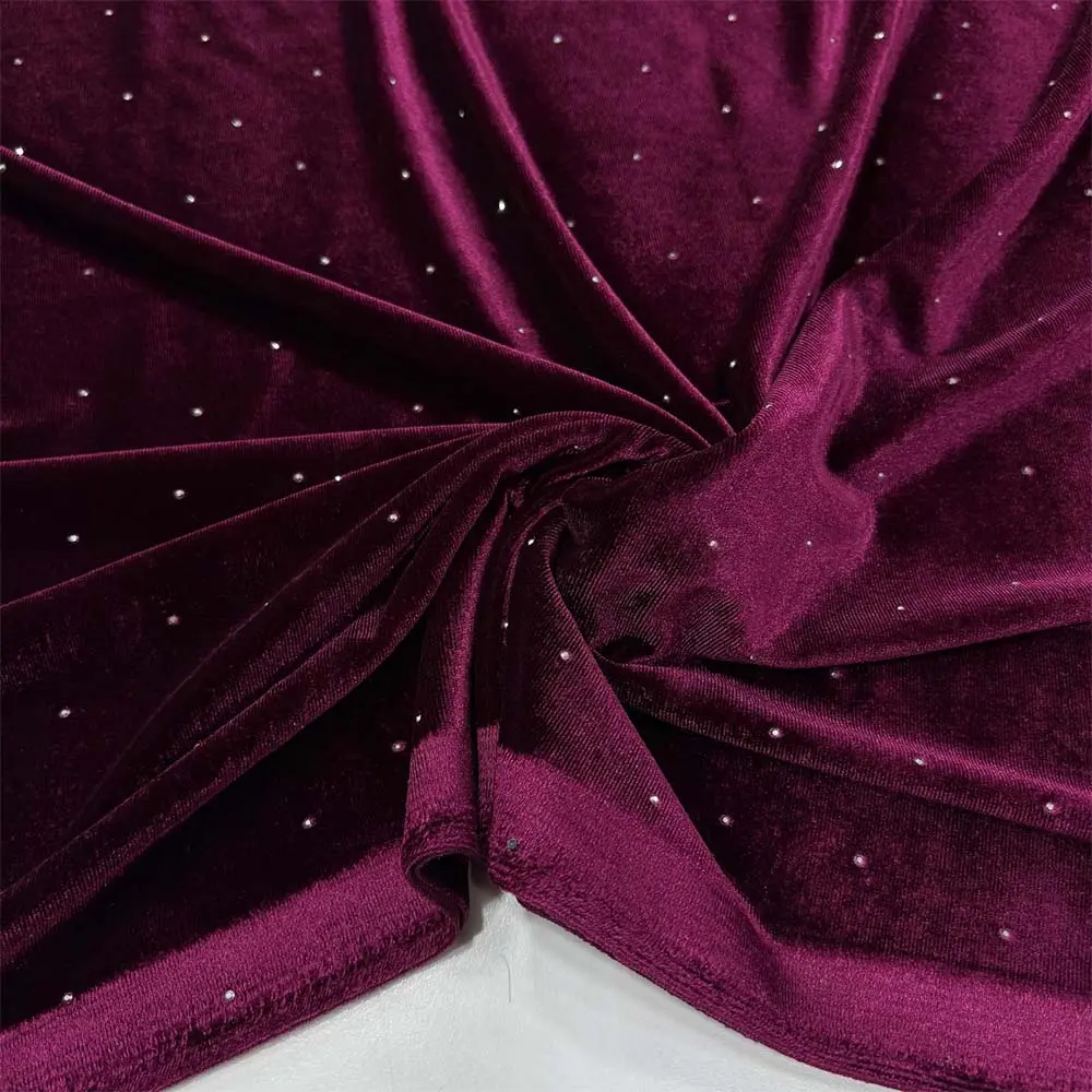 Taşlı Kadife Kumaş Bordo
