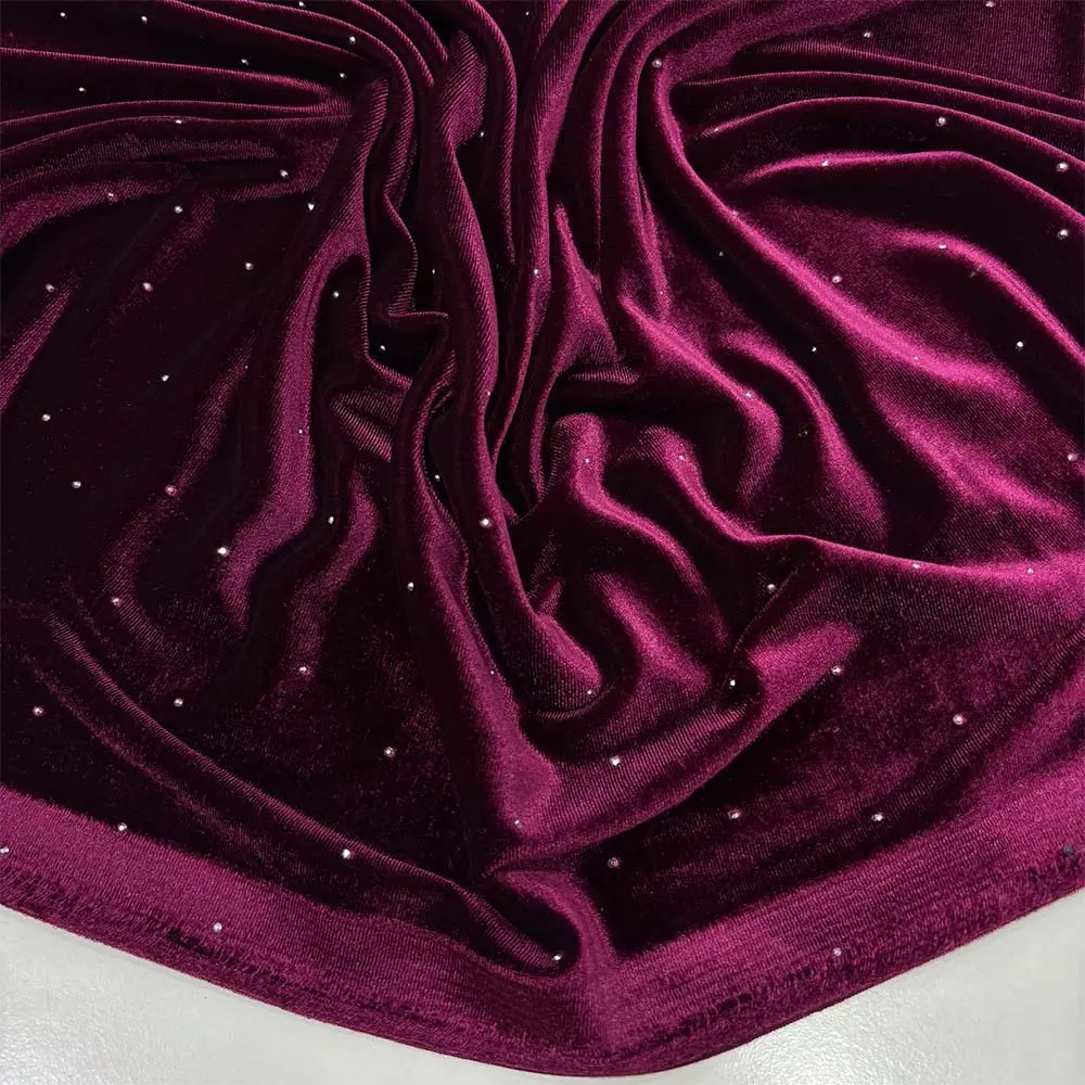 Taşlı Kadife Kumaş Bordo