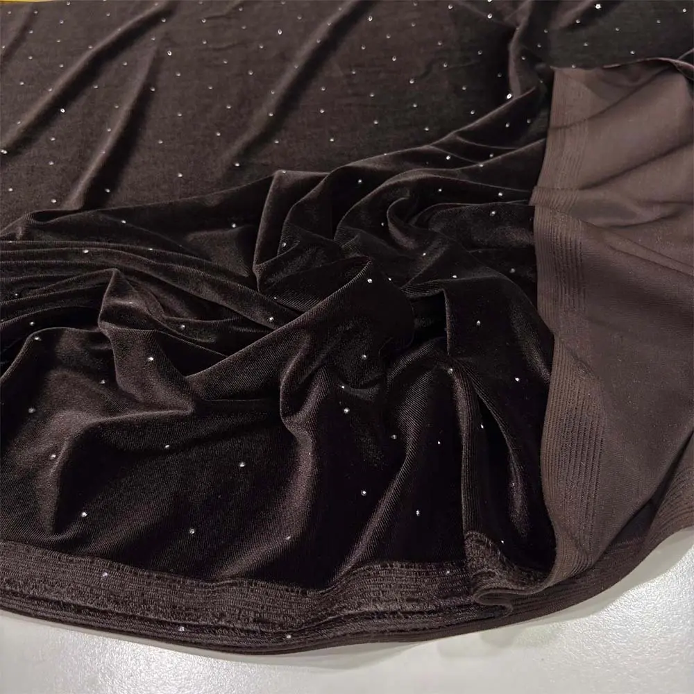 Taşlı Kadife Kumaş Kahverengi