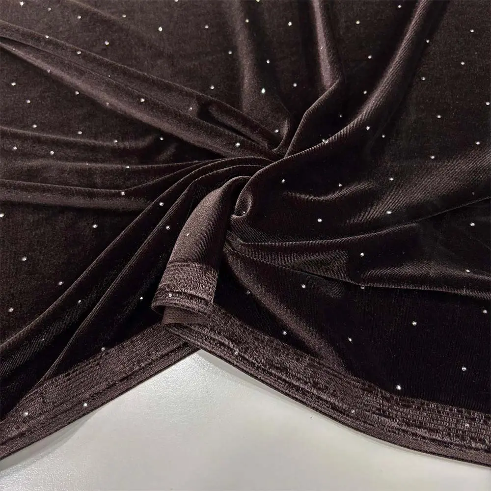 Taşlı Kadife Kumaş Kahverengi