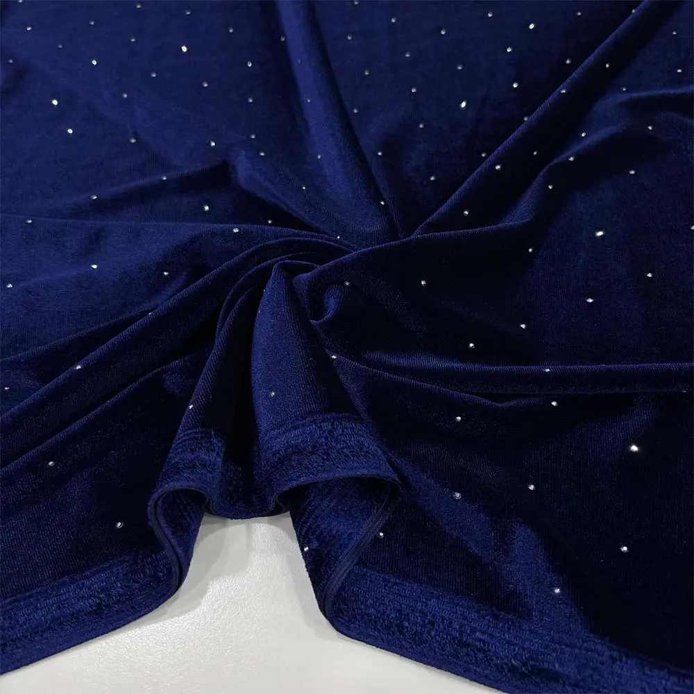 Taşlı Kadife Kumaş Lacivert