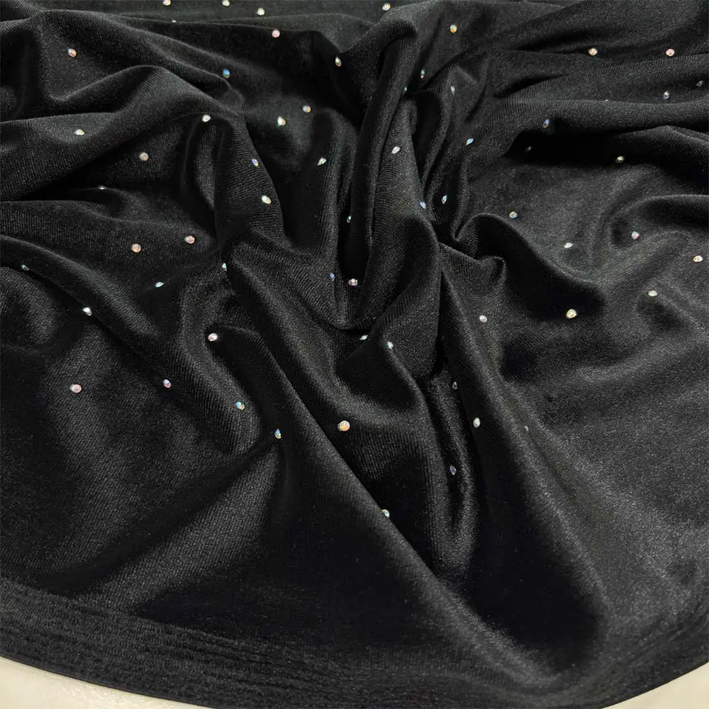 Taşlı Kadife Kumaş Siyah
