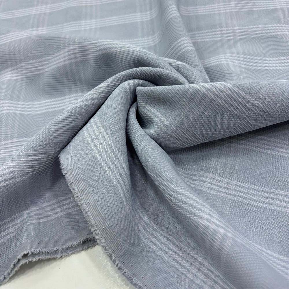 Ekose Dokulu Krep Kumaş Gri