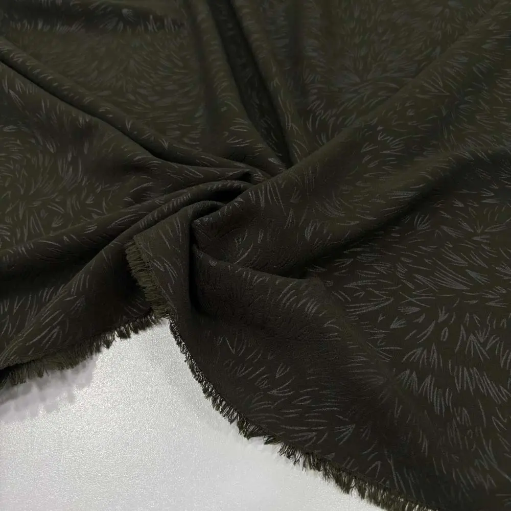 Kendinden Desenli Medine İpeği Kumaş Haki