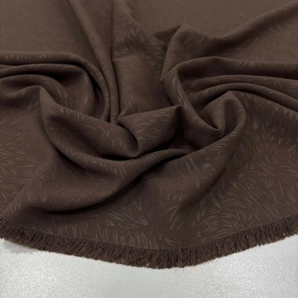 Kendinden Desenli Medine İpeği Kumaş Kahverengi