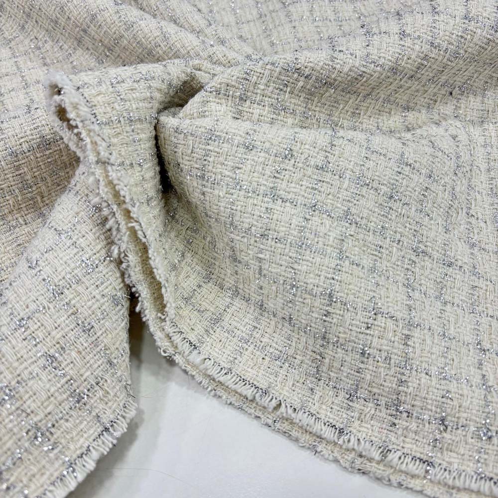 Simli Şanel Kumaş Krem