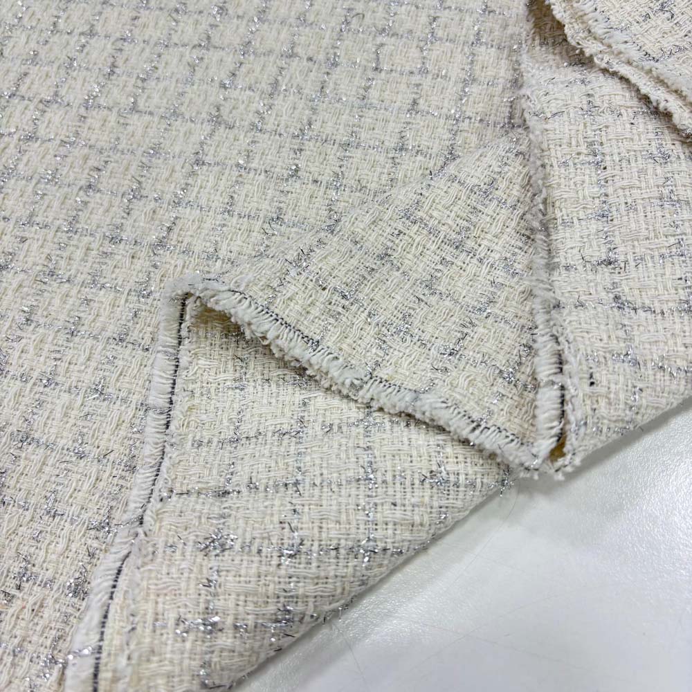 Simli Şanel Kumaş Krem