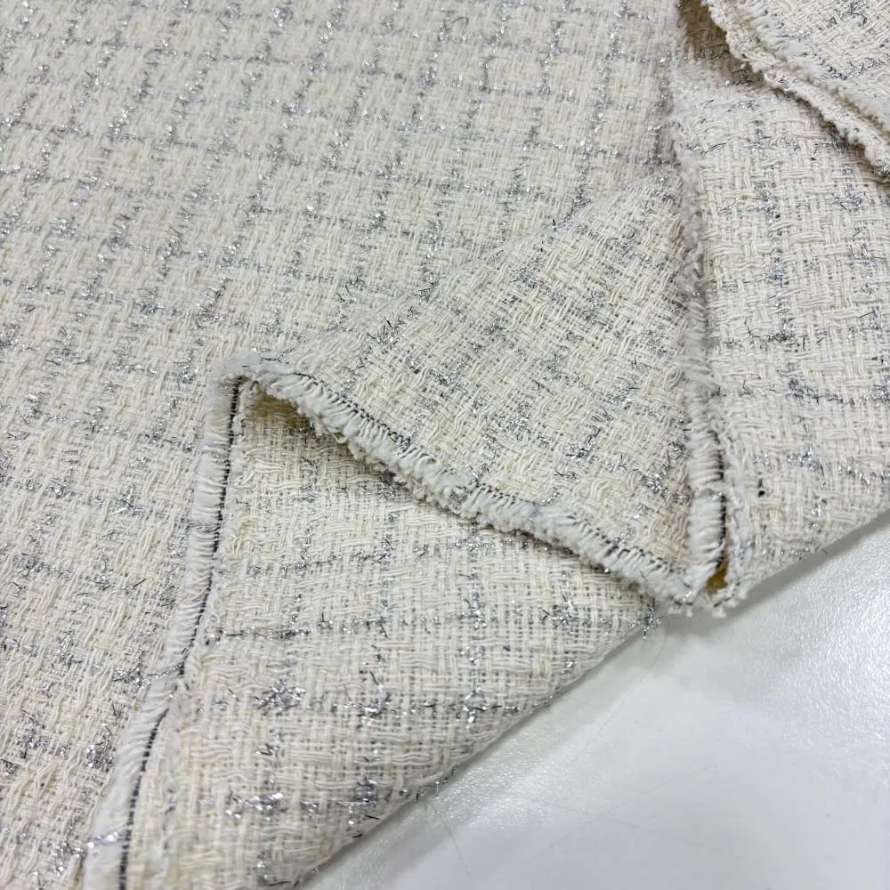 Simli Şanel Kumaş Krem