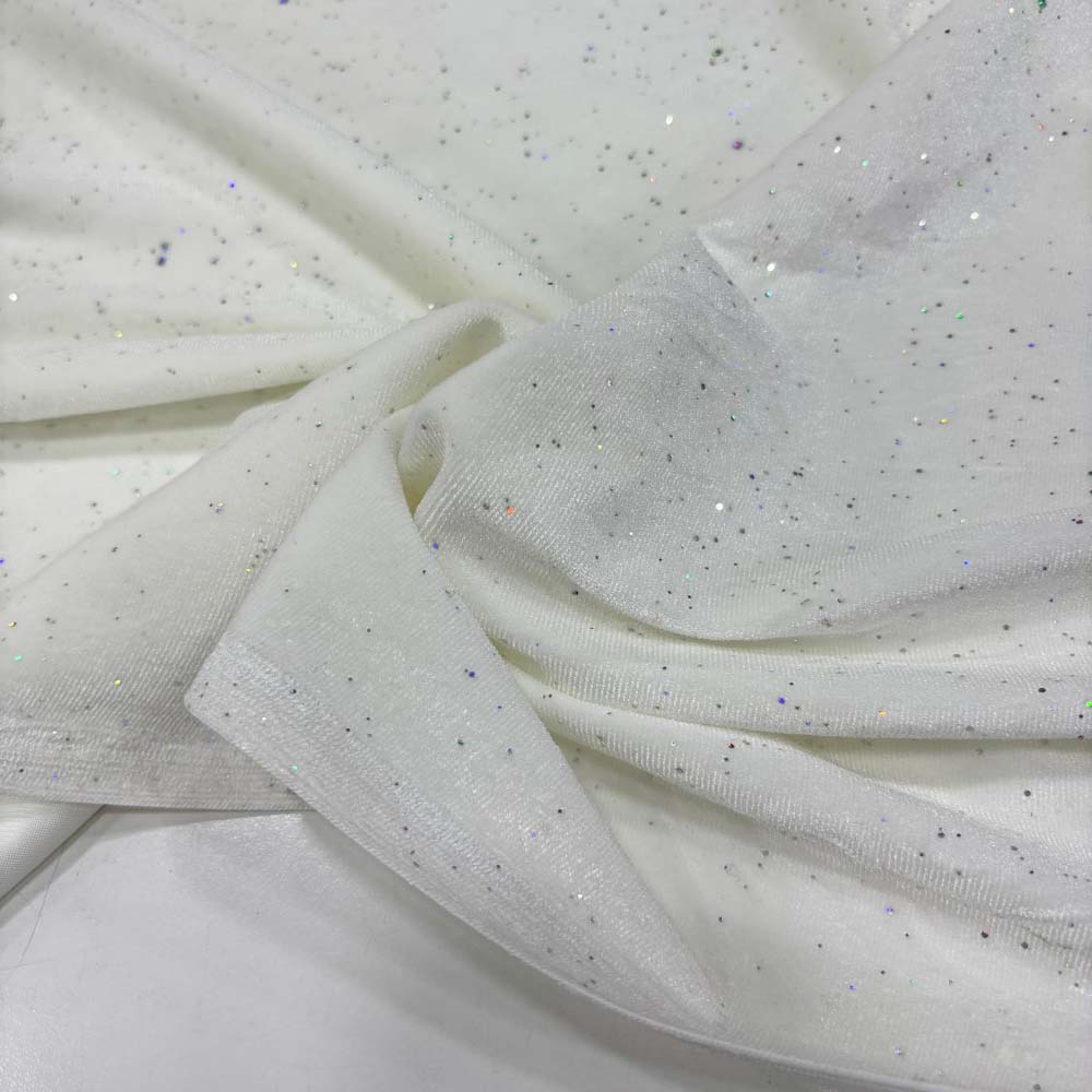 Simli Kadife Kumaş Kırık Beyaz