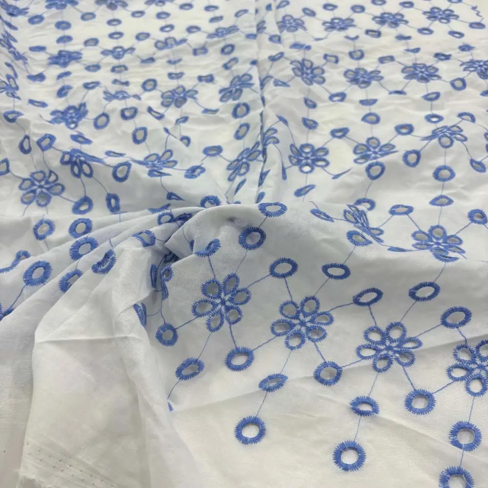 Nakışlı Fisto Kumaş Beyaz - Mavi