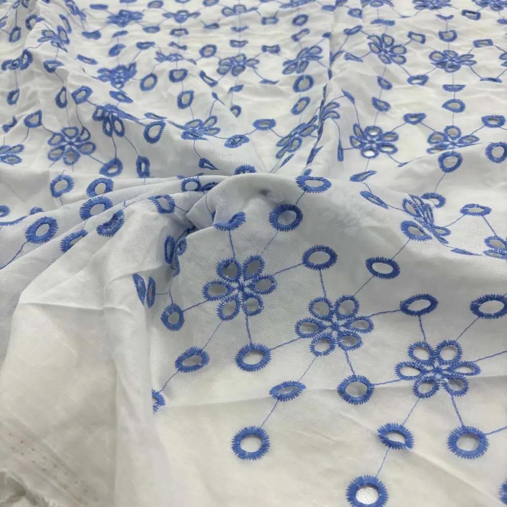 Nakışlı Fisto Kumaş Beyaz - Mavi