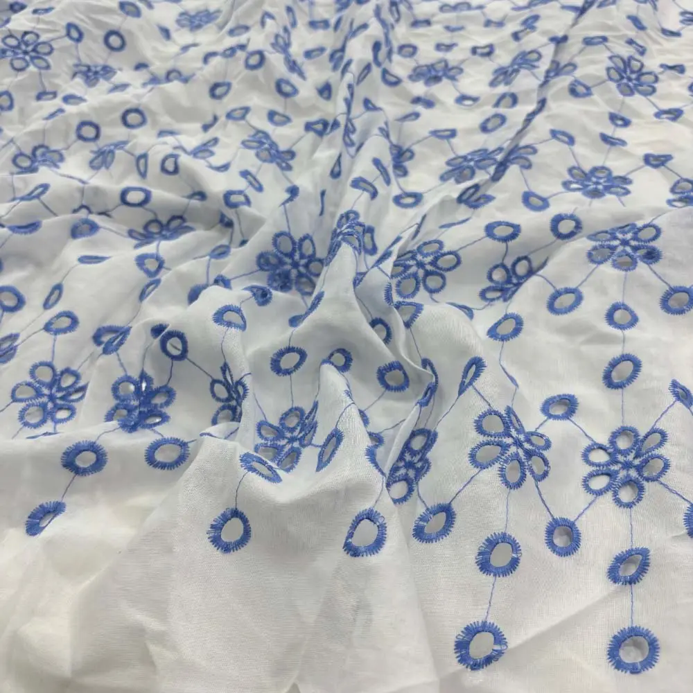 Nakışlı Fisto Kumaş Beyaz - Mavi