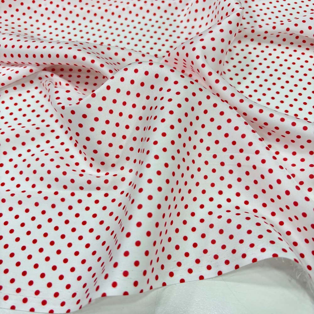 Puantiyeli Saten Kumaş Kırmızı - Beyaz
