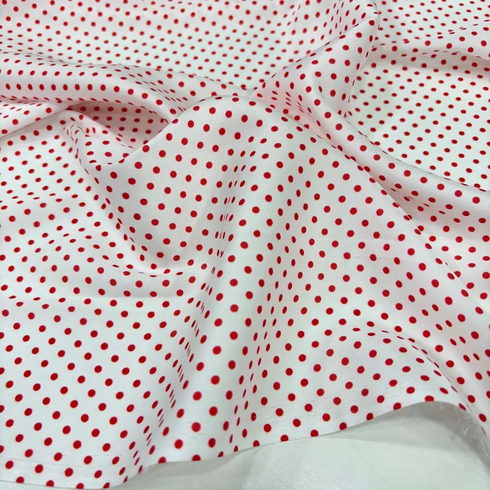 Puantiyeli Saten Kumaş Kırmızı - Beyaz