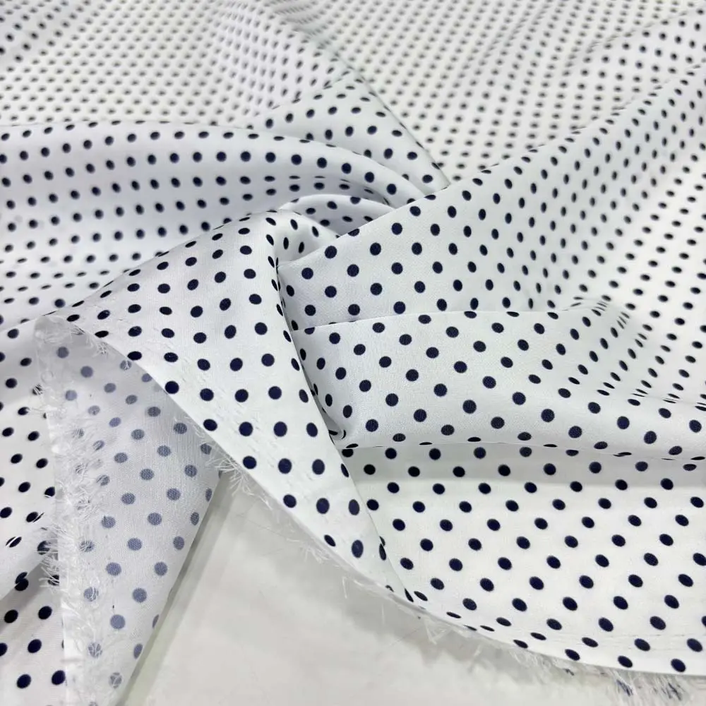 Puantiyeli Saten Kumaş Lacivert - Beyaz