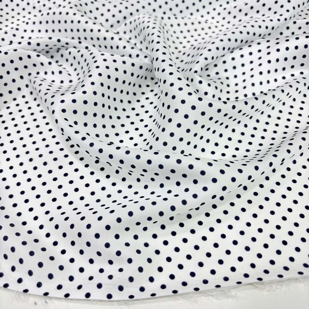 Puantiyeli Saten Kumaş Lacivert - Beyaz