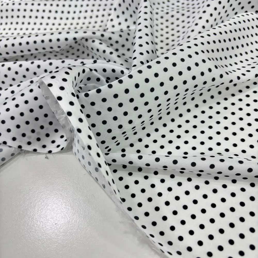 Puantiyeli Saten Kumaş Siyah- Beyaz