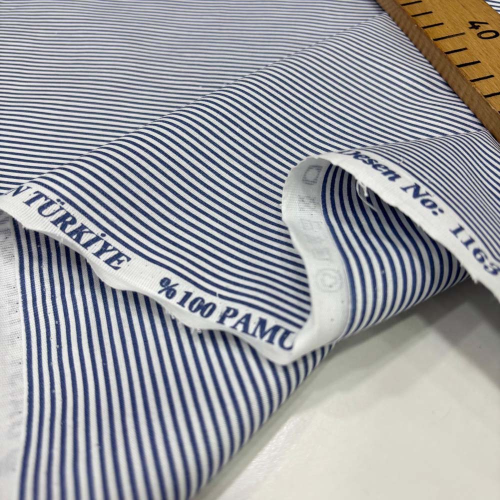Çizgili Poplin Kumaş Lacivert - Beyaz Çizgili Poplin Kumaş Lacivert - Beyaz